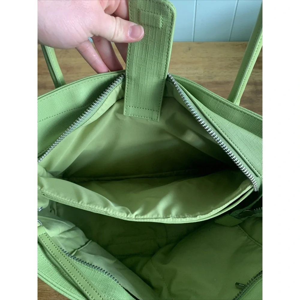 DAGNE DOVER Signature Legend Green Coated Canvas Large Laptop Tote Bag
